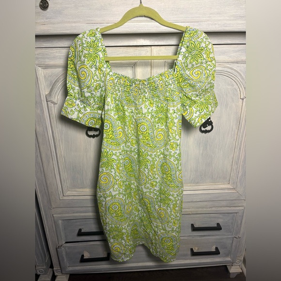 SZ Blockprints X J.Crew Squareneck Puff-Sleeve Mini Dress Paisley Bright Preppy - Picture 3 of 8